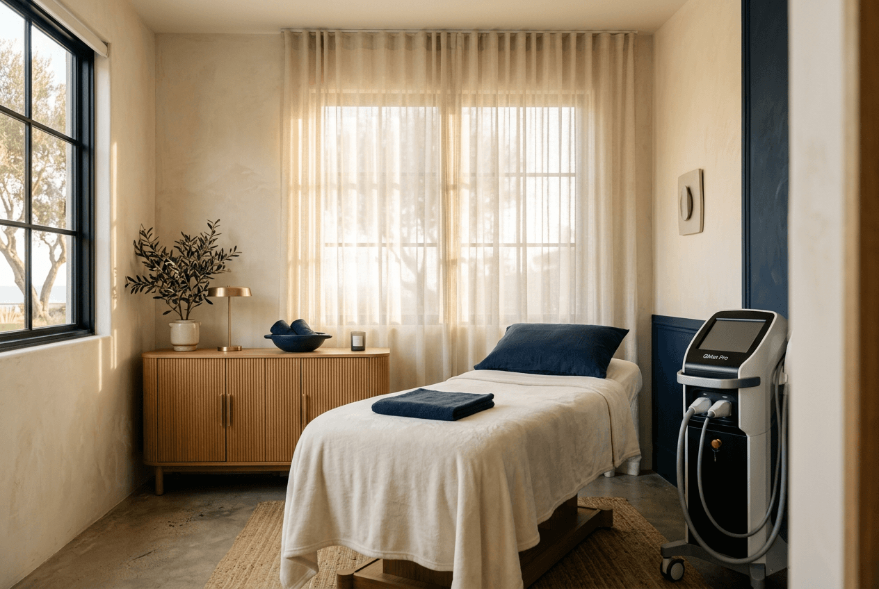 Illustration of a sunlit laser hair removal treatment room